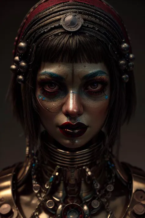 ((upper body shot)), The Woman in the Machine, mechanical mutation woman, biomechanic 30 yo woman, glow effects, godrays, Hand drawn, render, CRU, sharp, 8k, octane render, cinema 4d, blender, dark, atmospheric 4k ultra detailed, cinematic, Sharp focus, big depth of field, Masterpiece, colors, 3d octane render, 4k, concept art, trending on artstation, hyperrealistic, Vivid colors, extremely detailed CG unity 8k wallpaper, trending on CGSociety, Intricate, High Detail, dramatic, (realistic face, perfect black eyes, red lipstick)