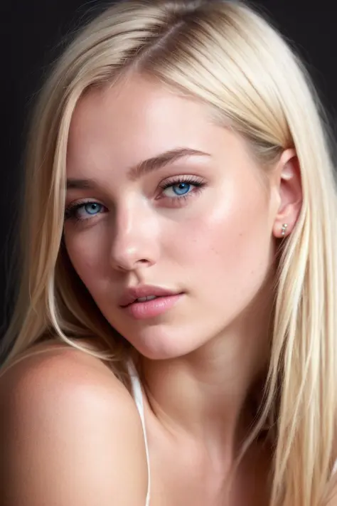 a young woman, blonde, dark theme, soothing tones, muted colors, high contrast, (natural skin texture), (hyperrealism), (hyperrealistic:1.4), (soft light, sharp)