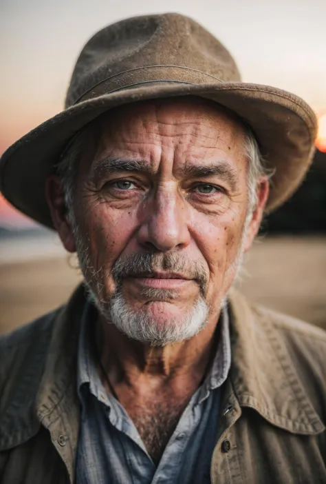 closeup portrait emotional photo of old man in rugged bluesman clothes, face, 8k uhd, high quality, film grain, looking at viewe...