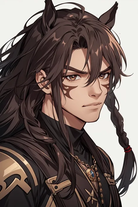 a close up of a person with long hair and a cat ear