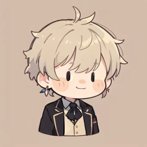 flat avatar, 1boy, solo, soft_smile, upper_body,chibi, simple background,Oatmeal hair, earrings,blazer