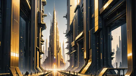 a view of a futuristic city with a train going through it