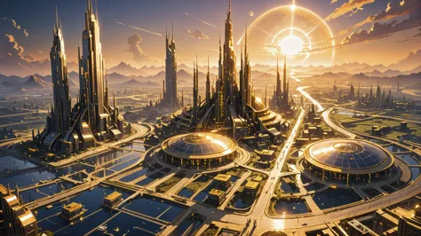 a futuristic city with a futuristic skyline and a large circular building