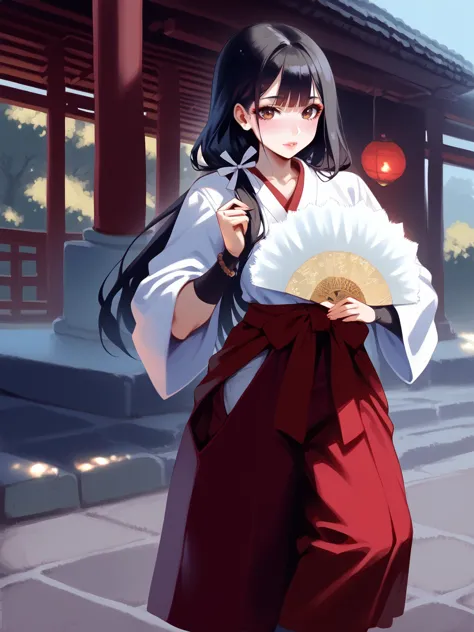 anime girl in traditional dress holding a fan and a fan