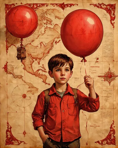 a close up of a child holding two red balloons