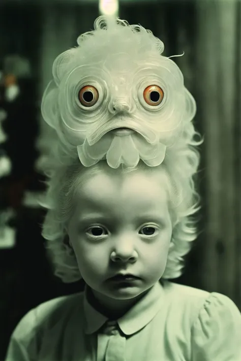 alBino disguised as a naked goldfish, 1930年代のアナログ写真, 大恐慌, 鹿, フィルムグレイン, B&で, 色付けされた, 恐怖, 不安,不安