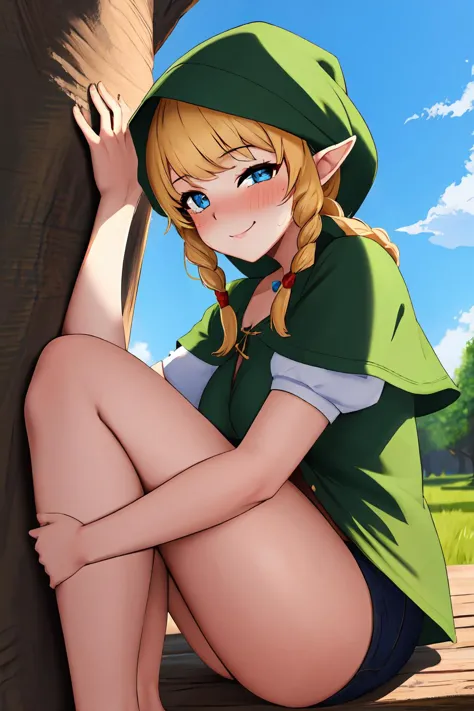 <lora:linkle_v1:1> linkle, nintendo, the legend of zelda, (double bread:1.3), (leaning back:1.2), half-closed eyes, one eye open, looking at viewer, light smile, blush, (exhausted face:1.2),
from above, from side, arm reaching towards viewer,
(masterpiece:...