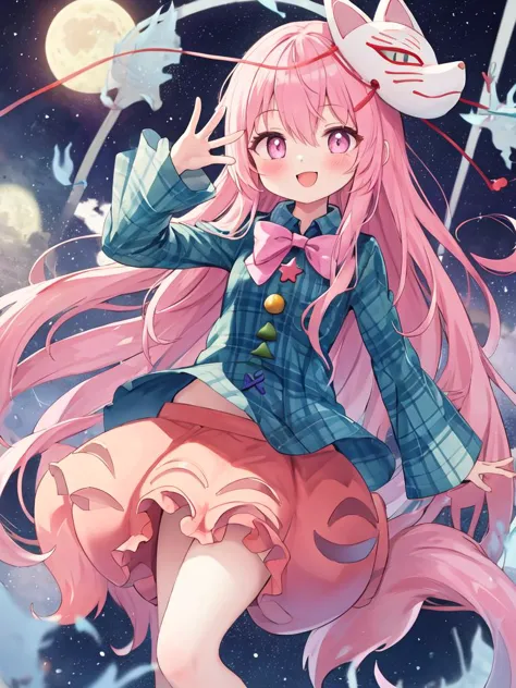 a close up of a person with long pink hair and a hat