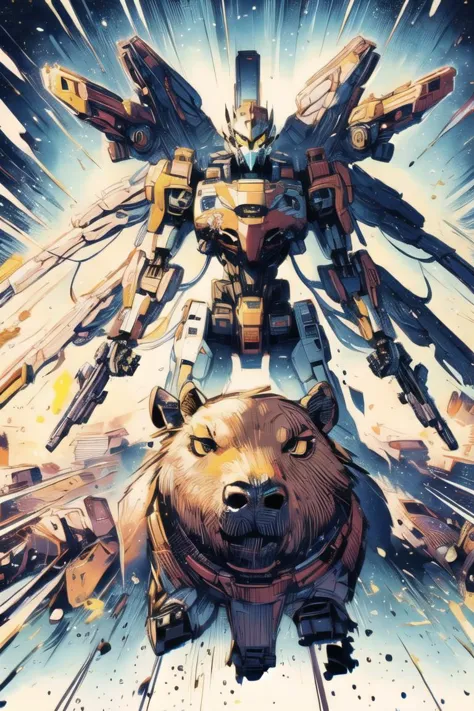 <lora:add_brightness:0.5><lora:add_detail:0.5><lora:capi:0.8> capybara, capybara on mecha,
 <lora:mecha:0.7> abstract art, mecha...