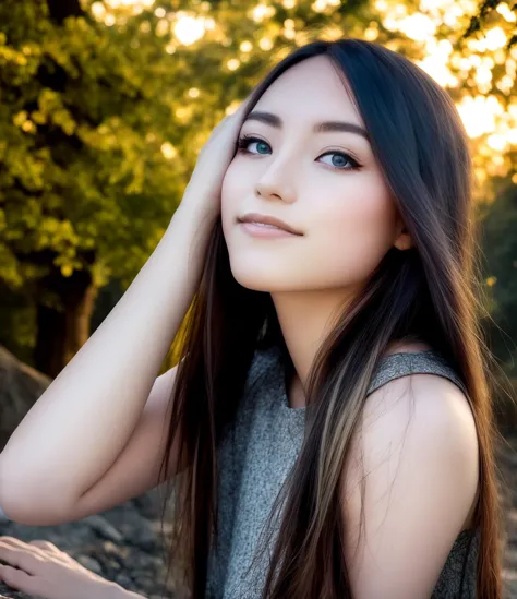 (realistic, photo,8k, extreme detail,detailed face and eyes), beautiful young woman sitting on rock outside, <hypernet:jeannaipo...