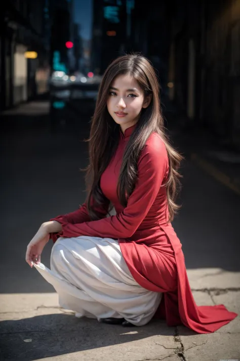 1girl, aodai red, photo art, (flower:1.2),<lora:aodai_SD_chiasedamme_v02:0.6>, a stunning photo with beautiful saturation, ultra high res,(realistic:1.4)),deep shadow,(best quality, masterpiece), pale skin, dimly lit, shade, flustered, blush, highly detail...