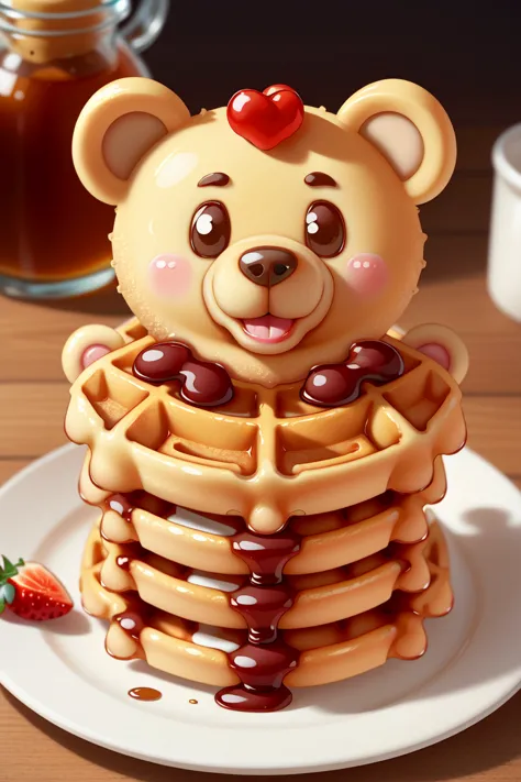 A sharp focus photo of an adorable Waffle Bear syrup, 8k, 4k, adorable, cute, children's illustration,  <lora:icon1:0.5>