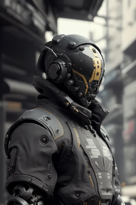 ((best quality)), ((masterpiece:1.2)), (8k, high quality, cinematic, hyper realistic, illustration), (autodesk maya, vray render, ray tracing, hdr), (DSLR, full frame, 16mm focal length, f/4 aperture, dynamic perspective, deep depth of field), (A black and gold, humanoid bounty hunter, clad in a reinforced exoskeleton and adaptive techwear, stalking their prey through the dark, neon-lit alleyways of a cyberpunk city), <lora:mshn:0.35> (mshn robot:0.55, mshn:0.25), <hypernet:dr0ne:0.55> (subdivision, cyber muscle, angular design, mechanical, carbon-fiber, high-tech, pistons, robotic frame, metal joints, rubber cables), <hypernet:LuisapSciFiHard:0.25> (scifi, hard surface, armor, metal bolts, robotic, industrial, structures, sub-d), <lora:urbanSamuraiClothing:0.25> (urbansamurai, techwear), <lora:hipoly3DModelLora:0.25> (CGI, 3D, realistic), <lora:epiNoiseoffset:0.5> (bloom, rim lighting, studio lighting, soft lighting, low key),  <lora:cyberhelmetWearable:0.5> (cyberhelmet:0.25, glowing robotic eyes, full of battlegear)