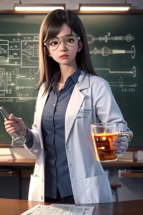 <lora:hipoly3DModelLora_v20:0.5>,3d, realistic, masterpiece, best quality,
1girl,  
Scientist, Wearing lab coat, safety goggles or glasses, holding scientific equipment like a beaker or test tube, laboratory background, scientific diagrams or formulas on a...