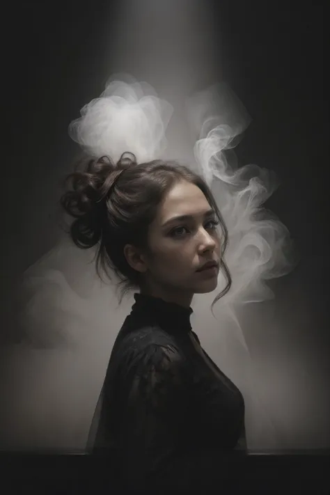 a woman with smoke coming out of her head