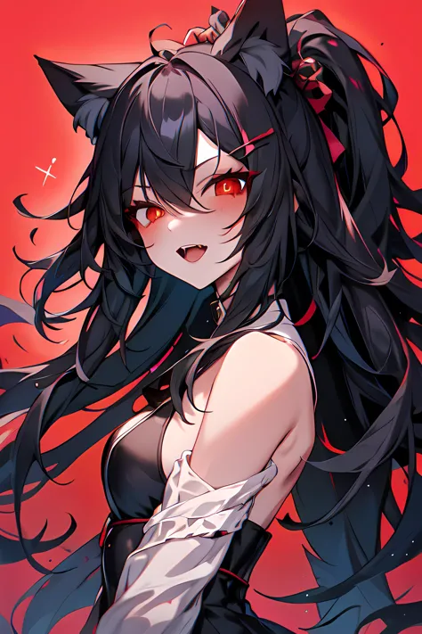 1girl, black long hair, red eyes, cat ears <lora:PSYCHOPHONKY:1> psychophonky