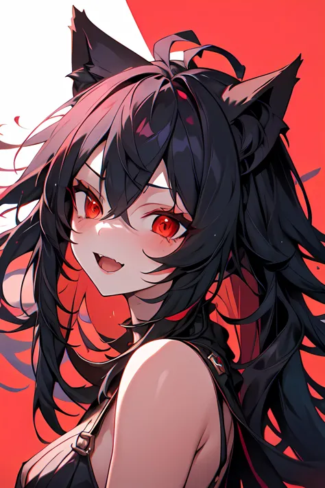 1girl, black long hair, red eyes, cat ears <lora:PSYCHOPHONKY:1> psychophonky