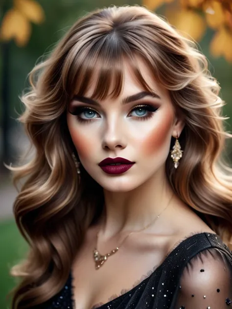 photo of a gorgeous woman, eyeshadow, lipstick, mascara, long_eyelashes, smoky makeup, (best makeup), (smoky eyeshadow), wavy ha...