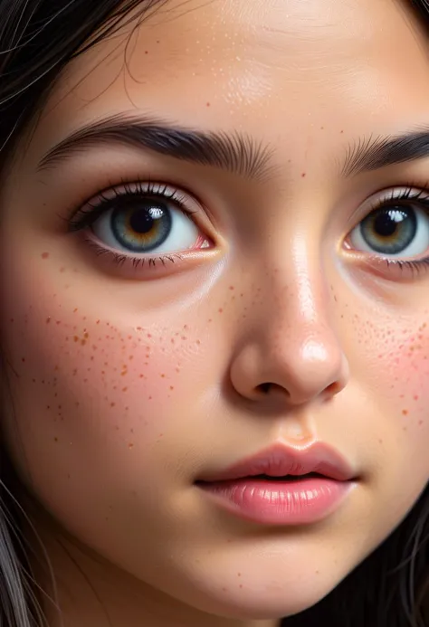 a close up of a woman with freckles on her face