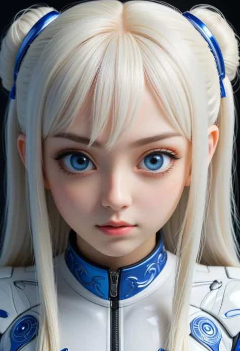 a close up of a doll with blonde hair and blue eyes