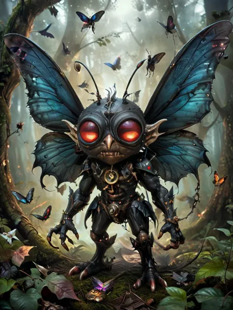 a cartoon character with a butterfly like face and red eyes