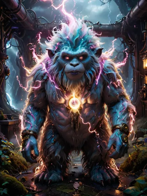 a troll with lightning coming out of his mouth and a glowing face