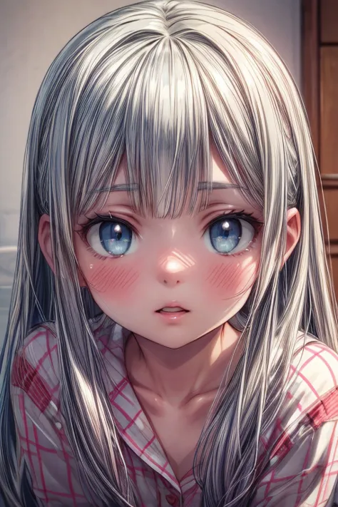 anime girl with long hair and blue eyes looking at the camera