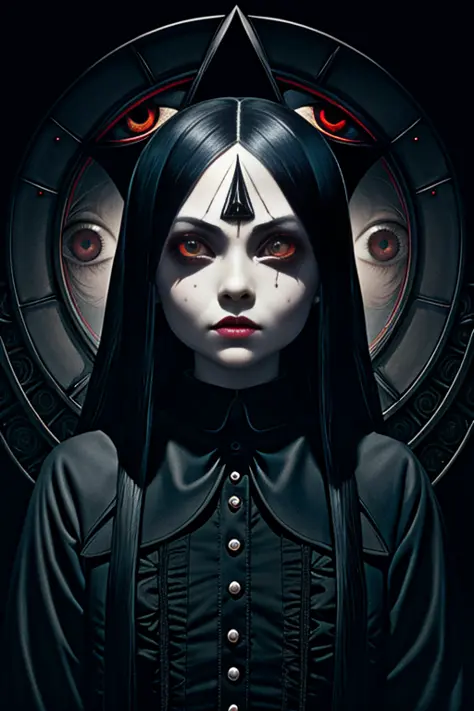 the all seeing eye by h.r. giger, junji ito, greg rutkowski, wlop
detailed paint of wednesday addams, highly detailed paiting by...