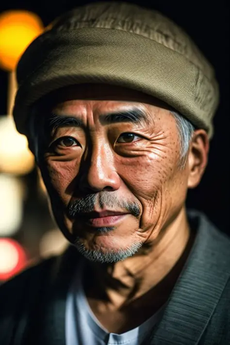 dreamlikeart raw photo, a portrait photo of 50 y.o japanese man in clothes, night tokyo, (high detailed skin:1.2), 8k uhd, dslr,...