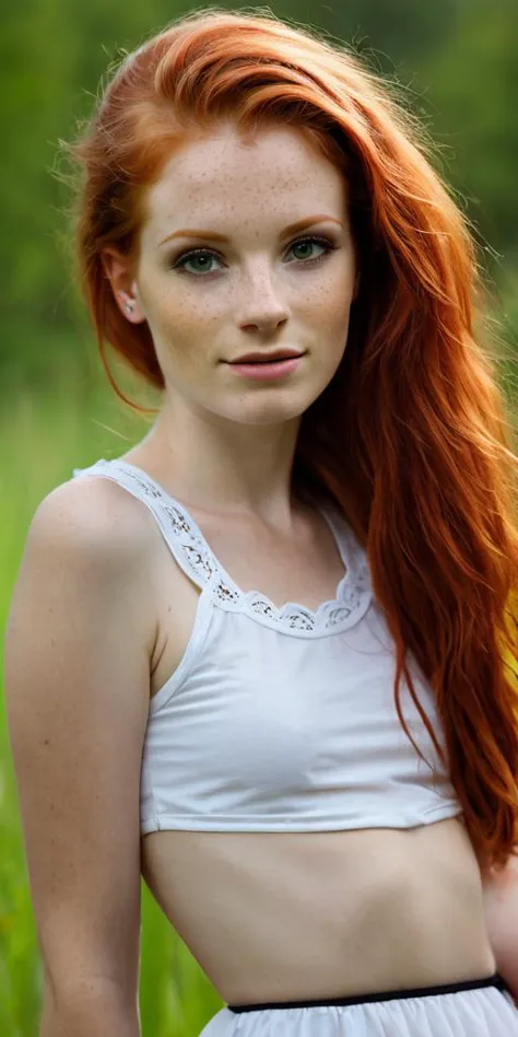 a close up of a woman with red hair posing for a picture