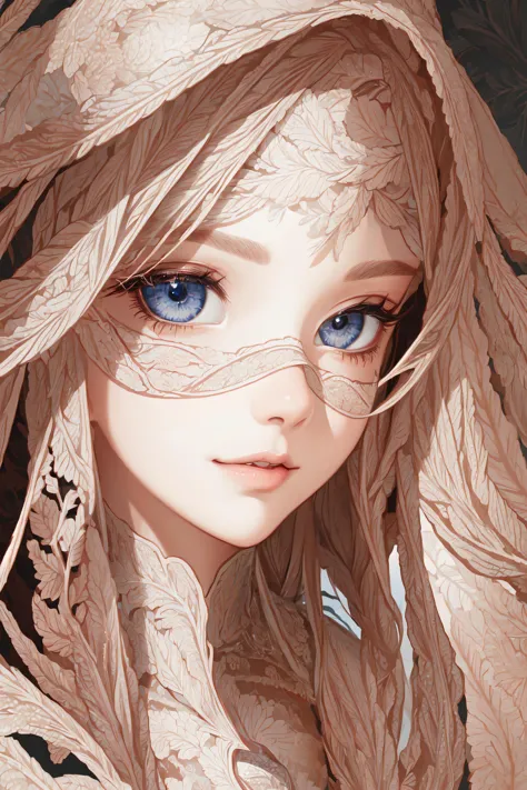 anime girl with blue eyes and long hair wearing a veil