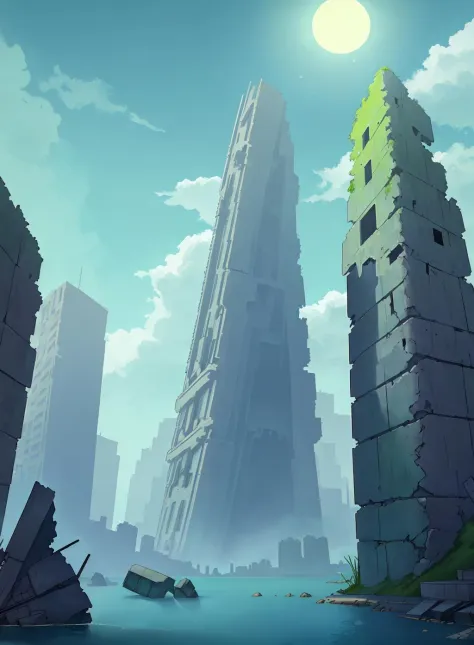 draw of a place,
city , blue sun, green sky, ruins, water, futuristic,
<lora:Sweet_Cute_Style-000003:.7>,