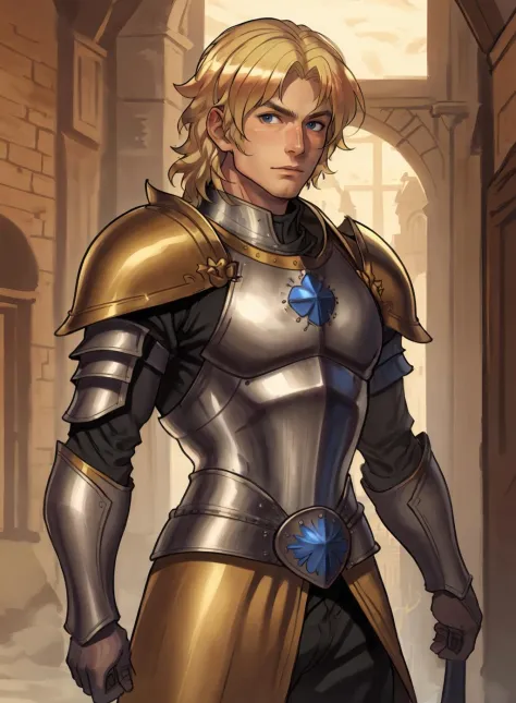 draw of a man,
blonde hair,   armor, medieval warrior,  solo,
<lora:Sweet_Cute_Style-000003:.7>,