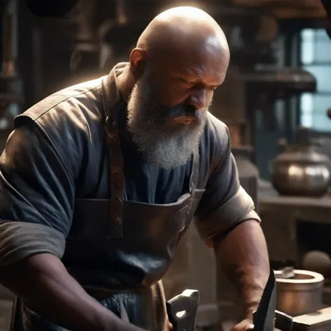 a man in an apron is working on a piece of metal