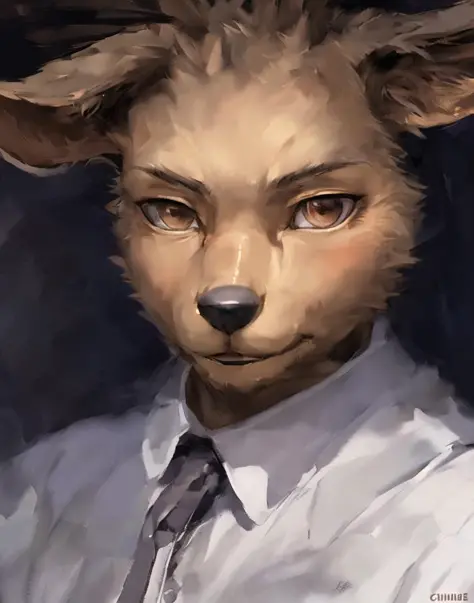 <lora:Louis_1.0-000008:1> e621 explict by chunie darkgem realistic detailed fluffy fur male solo brown fur (extremely detailed eyes) (Ruan Jia Michael Inessa Garmash Pino Daeni) ((portrait, closeup, head shot)):0.4 deer