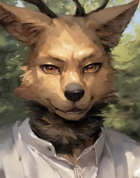 e621 explict by chunie darkgem realistic detailed fluffy fur male solo brown fur (extremely detailed eyes) (Ruan Jia Michael Inessa Garmash Pino Daeni) ((portrait, closeup, head shot)):0.4 louisDeer