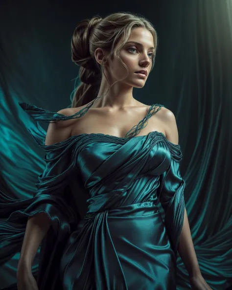 looking at viewer, (dynamic pose, dynamic angle, (medium closeup) extremely attractive slender Celtic woman, big black ponytail, matte silk draping her body, [toga:sari:chiton:peplos] teal fabric, natural lighting, soft shadow, insane detail, detailed background, depth of field, among the dystopian ruins, intricate, large breasts, (flowing fabrics:1.2),   dr4p3, clothmancer
<lora:ClothingAdjuster3:-0.3> <lora:ass_size_control_v1.0:-0.5> <lora:waist_size_control_v1.0:0.5> <lora:add_detail:-0.4><lora:fabric_drape_v2:0.6><lora:flowing-fabrics:0.4> <lora:Concept - Clothmancer:0.4>