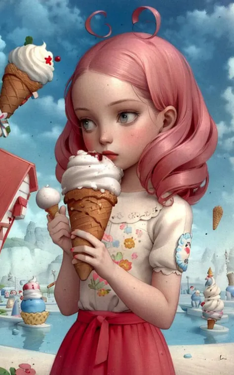 a girl holding an ice cream cone    <lora:nceccoli3:1>