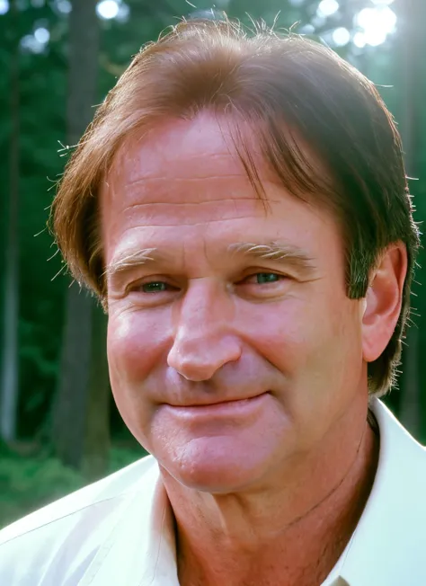 arafed man with a white shirt and brown hair smiling