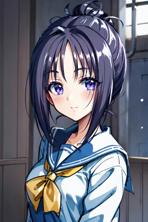 anime girl with long hair and blue eyes in a school uniform