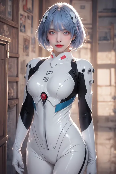 realistic, photorealistic, best quality, masterpiece, ultra high res, finely detailed, quality, realistic lighting, detailed skin, intricate details, raw photo, absurdres, highres, ultra detailed, BREAK, 1girl, solo, looking at viewer, 18 years old, hand of Guido Daniele, (ayanami_rei, blue short hair, white hair ornament, white bodysuit, gloves, red eyes, solo focus, night, dynamic pose, standing, outdoors, atmospheric, panorama, giant moon on the sky, cyberpunk, cyber city, neon trim, cityscape, scifi, stars, galaxy, blurry background, blurry foreground, cowboy shot, dynamic angle, from below, blurry, smile, blush), (beautifu and aesthetic face, detailed face, clean facial features, an extremely delicate and beautiful, beautiful detailed eyes, stars in the eyes, Pink lips, Glowing Eyes, perfect face, detailed pupils, Makeup:1.1), (nice hands, sexy, slim, large breasts, skinny, narrow waist, human anatomy:1.1), (detailed light, beautiful detailed glow, detailed background:1.1), (reflection, refraction, Rembrandt lighting, diffuse lighting, radiosity, photon mapping, subsurface scattering, dynamic lighting, Multi-exposure HDR capture, Screen Space Global Illumination, Ray Tracing, Lumen Reflections, Tone Mapping, volumetric lighting, Circular polarizer, broad lighting, dramatic lighting:1.1), BREAK, explosive light and shadow, sharp focus, film grain, rim lighting, two tone lighting, rim light, Overdetailed art, official art, beautiful and aesthetic, beautiful, elegant, vivid colours, warm tone, soft light, delicate, Ultrarealistic, Detailed illustration, extremely detailed CG Unity 8k wallpaper, PBR Texturing, huge filesize, 8k uhd, octane render, unreal engine 5, BREAK, <lora:GoodHands-beta2:1>, <lora:ayanami_rei:1>