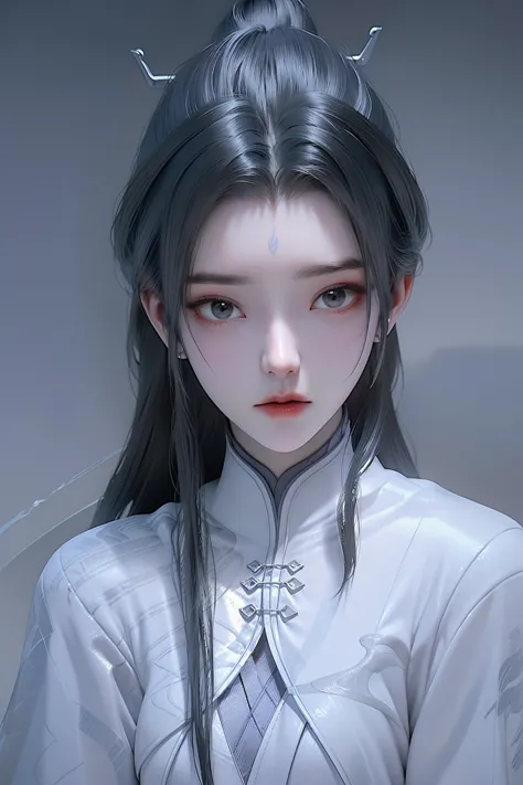 <lora:luxueqi:1>,luxueqi,1girl,solo,long hair,black hair,hair ornament,chinese clothes,upper body,jewelry,hair bun,earrings,simple background,forehead mark,dress,hair stick,closed mouth,facial mark,single hair bun,long sleeves,best quality,masterpiece,mecha clothes, robot girl, sliver bodysuit,((sliver)) and (broken) body,, best quality , masterpiece, illustration, an extremely delicate and beautiful, extremely detailed ,CG,unity,8k wallpaper, Amazing, finely detail, masterpiece, best quality,official art,extremely detailed CG unity 8k wallpaper,absurdres, incredibly absurdres, huge filesize , ultra-detailed, highres, extremely detailed,beautiful detailed girl, extremely detailed eyes and face, beautiful detailed eyes,light on face,