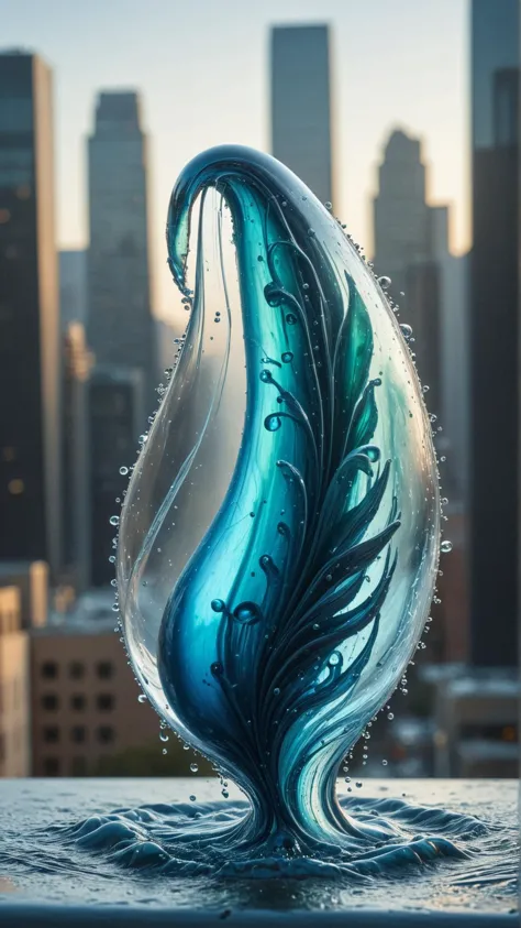 <lora:ElementWaterSDXL:1>ElementWater a chrysalis with a cityscape visible through its translucent shell, water, swirling, splash