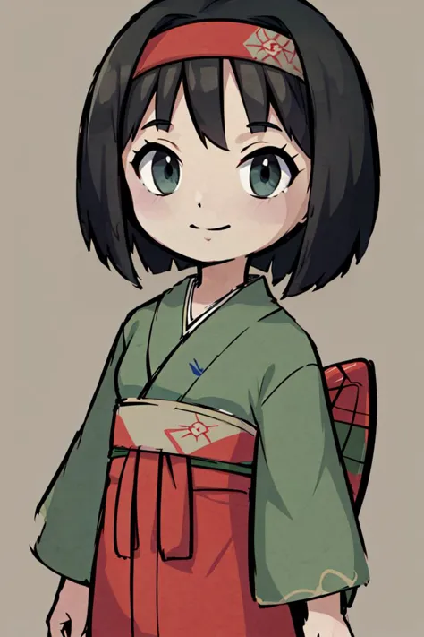 a drawing of a girl in a kimono outfit with a red sash