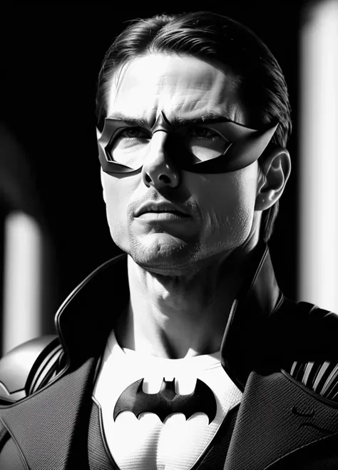 Batman in a black and white photo with a batman mask - SeaArt AI