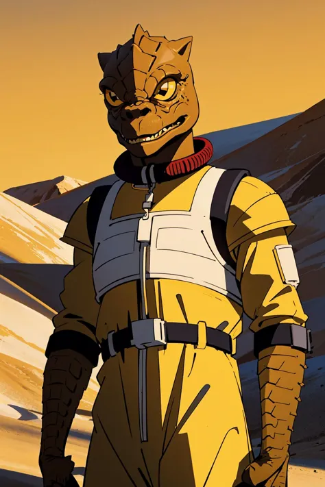 a close up of a person in a yellow suit with a cat mask