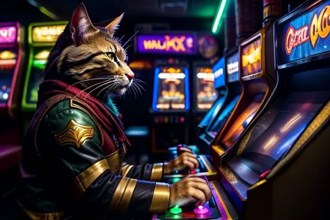 1 tabaxi, solo, smart casual clothes
playing an arcade game machine , passionate about the game, a cup of coke standing by
(life...