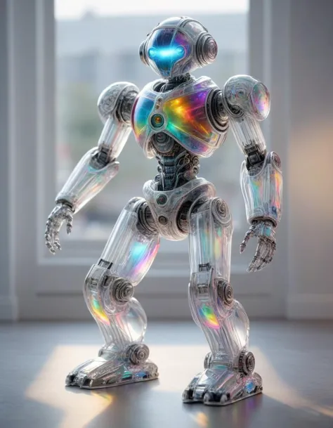 a close up of a robot with a shiny body and a window