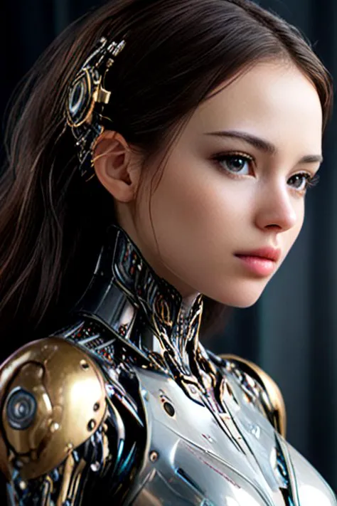 a close up of a woman in a robot suit with a headband