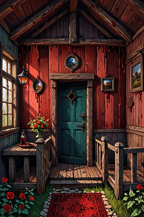 a bloodlust and nice colors in a idyllic cottage in the style of vertical eyes, standing alone, <lora:sdxl_lightning_8step_lora.safetensors:1.0>, <lora:add detail xl.safetensors:1.5>